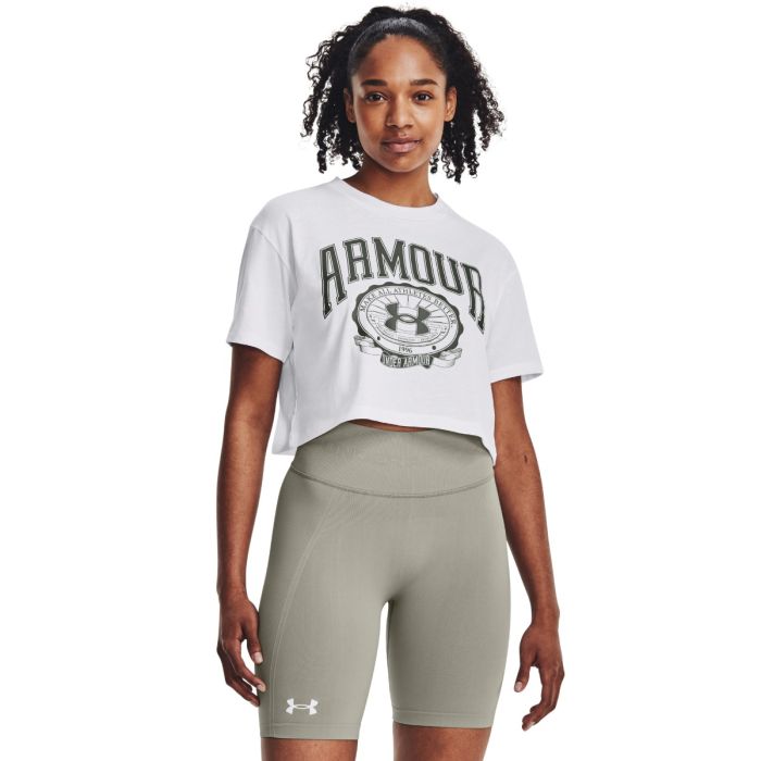 Dámský top Collegiate Crest Crop Top SS White - Under Armour